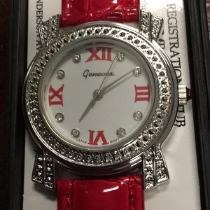 COPY - NWT,NIB,GENEVEX, RED LEATHER BAND WATCH.SEE PICS,Roman Numerals,Crysta…